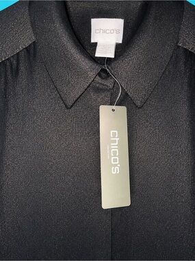 Chico's NWT Black Button-Down Shimmer Shirt with Gold Lurex Threads